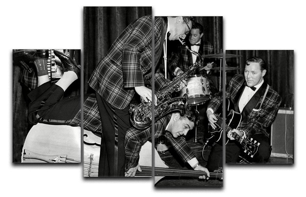 Bill Haley and The Comets 4 Split Panel Canvas artwork featuring vibrant colors and dynamic design, perfect for music lovers.